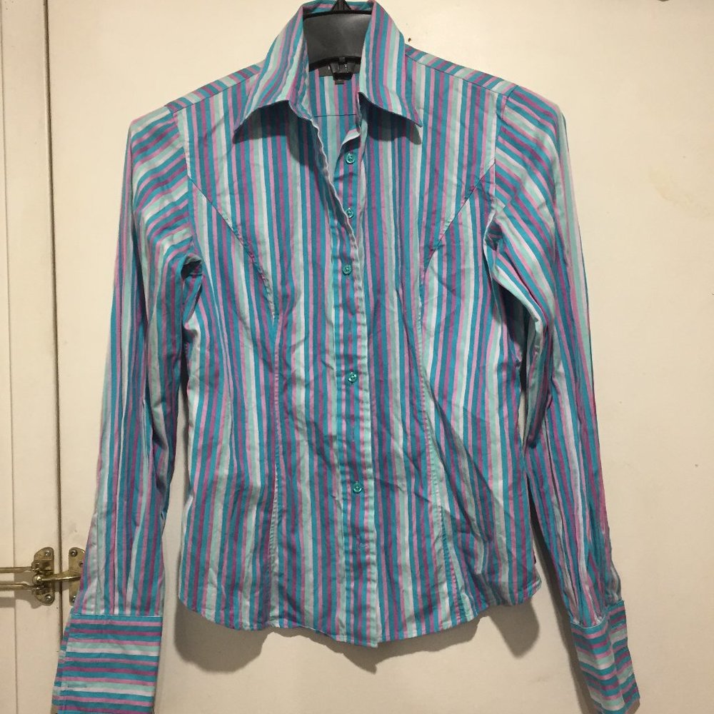 TM LEWIN CLASSIC MULTICOLOR STRIPE BLOUSES SIZE 10